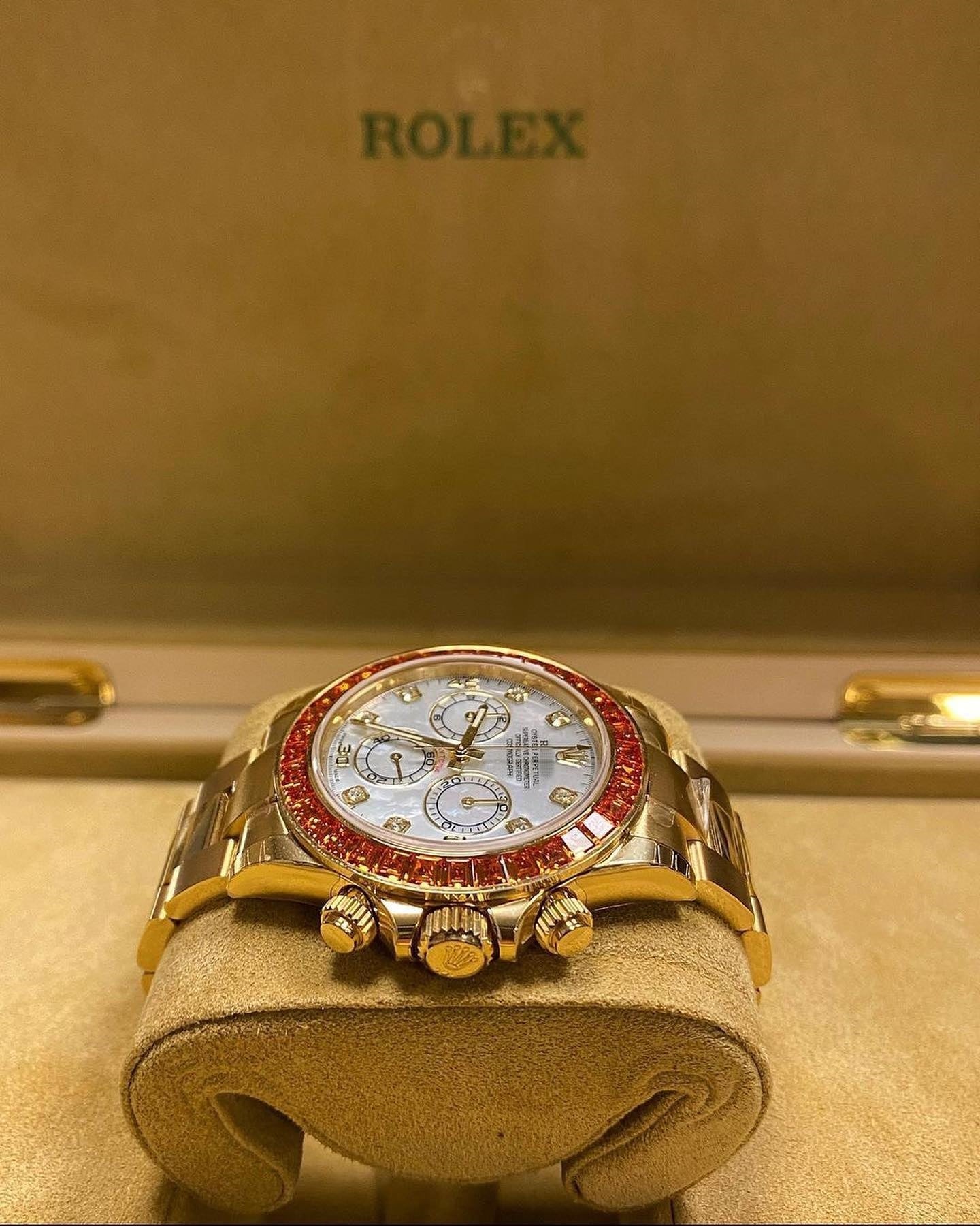 Rolex Daytona 116578SACO Yellow Gold Orange Sapphire Mother Of Pearl Dial