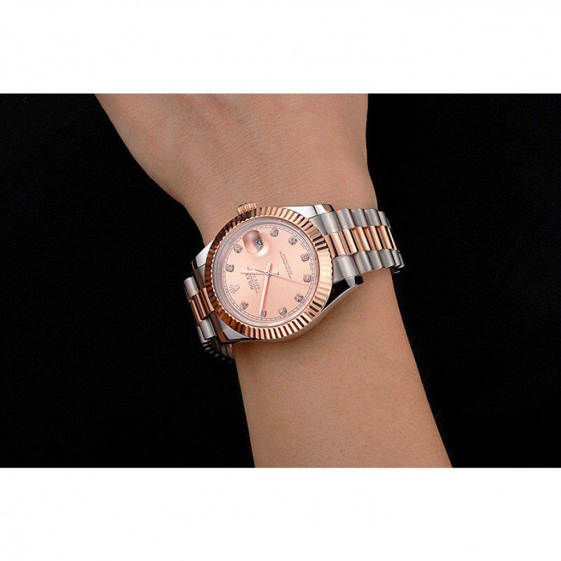 Rolex Datejust Rose Gold Dial And Bezel Stainless Steel Case Two Tone Bracelet