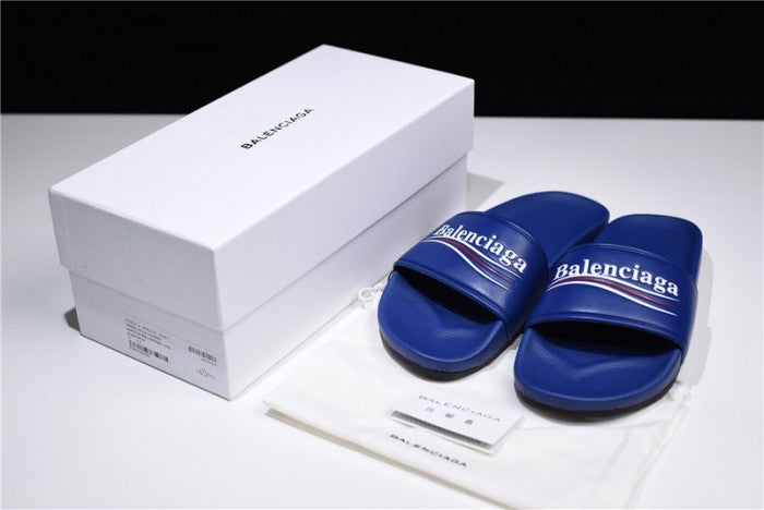 Balenciaga Logo leather slip-on sandals blue 500578 WAM00 4045