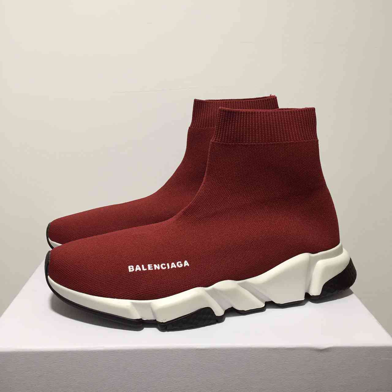 Balenciaga Speed Trainer Burgundy Sneakers red white 453546