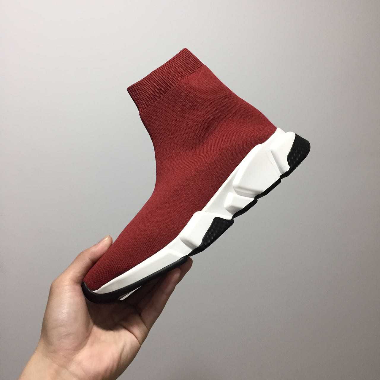 Balenciaga Speed Trainer Burgundy Sneakers red white 453546