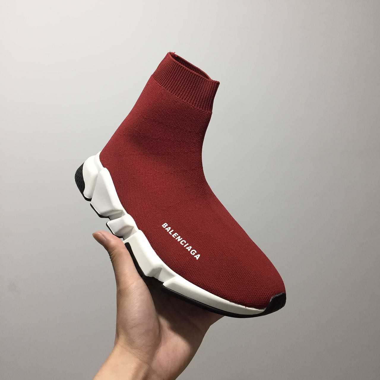 Balenciaga Speed Trainer Burgundy Sneakers red white 453546