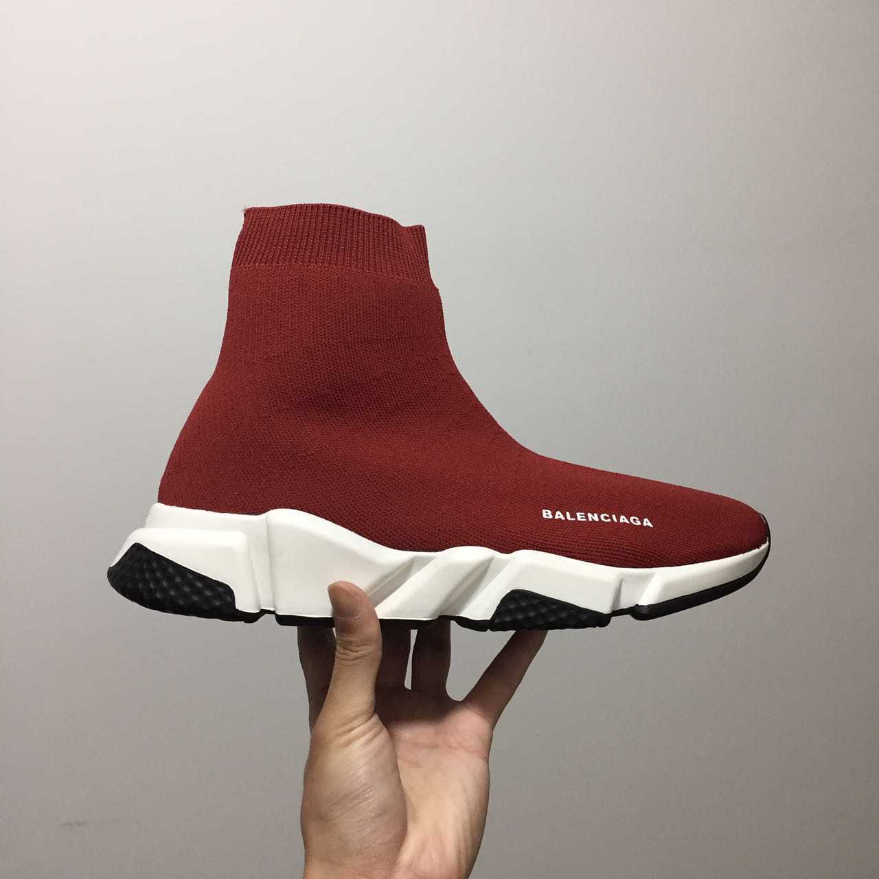 Balenciaga Speed Trainer Burgundy Sneakers red white 453546